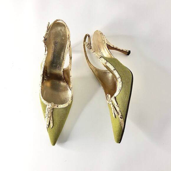 Dolce & Gabbana Retro Vintage Bow Snakeskin Slingback Pointed Toe Pumps 36.5 - Picture 1 of 8